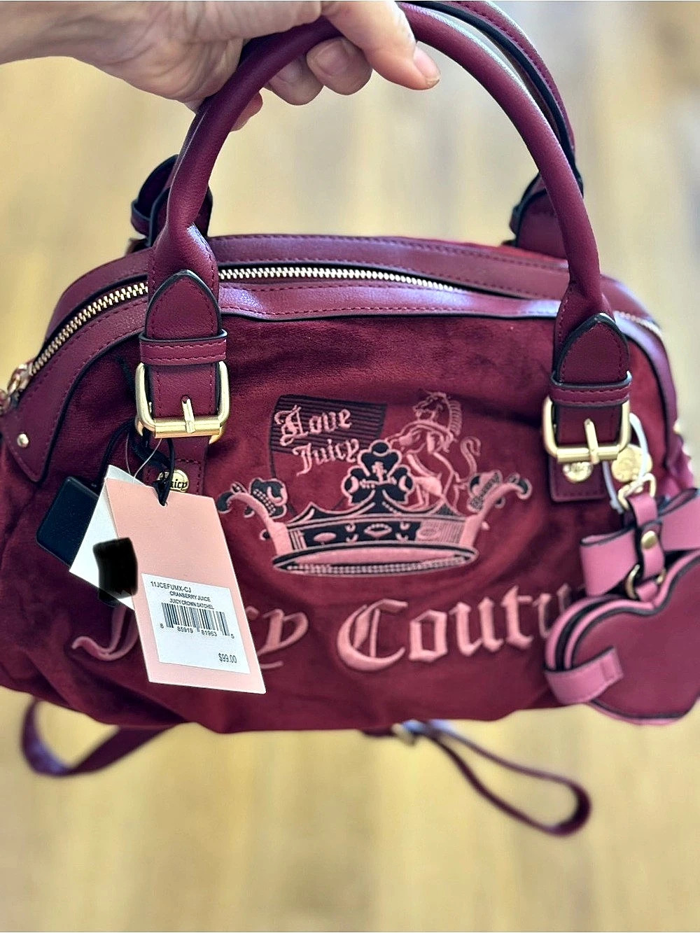 Juicy Couture Juicy Crown Satchel Burgundy & Pink NWT